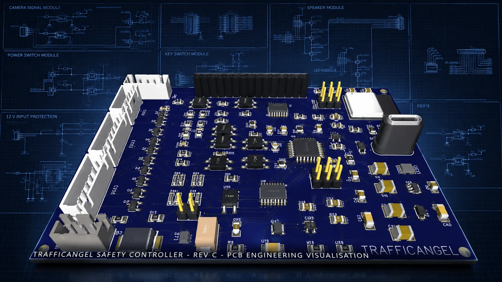 TrafficAngel Safety Controller Rev C PCB 3D engineering visualisation